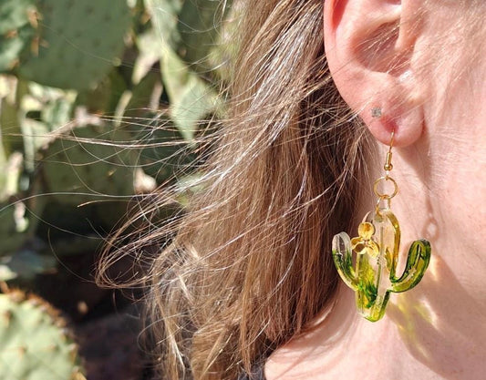 Saguaro Shaped Resin Earrings – Captured Mojave Desert Jewelry