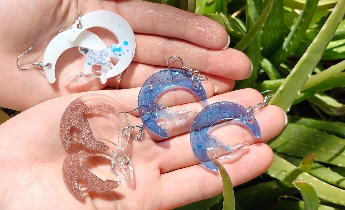 Joshua Tree Moon & Coyote Resin Earrings – Mojave Desert Jewelry