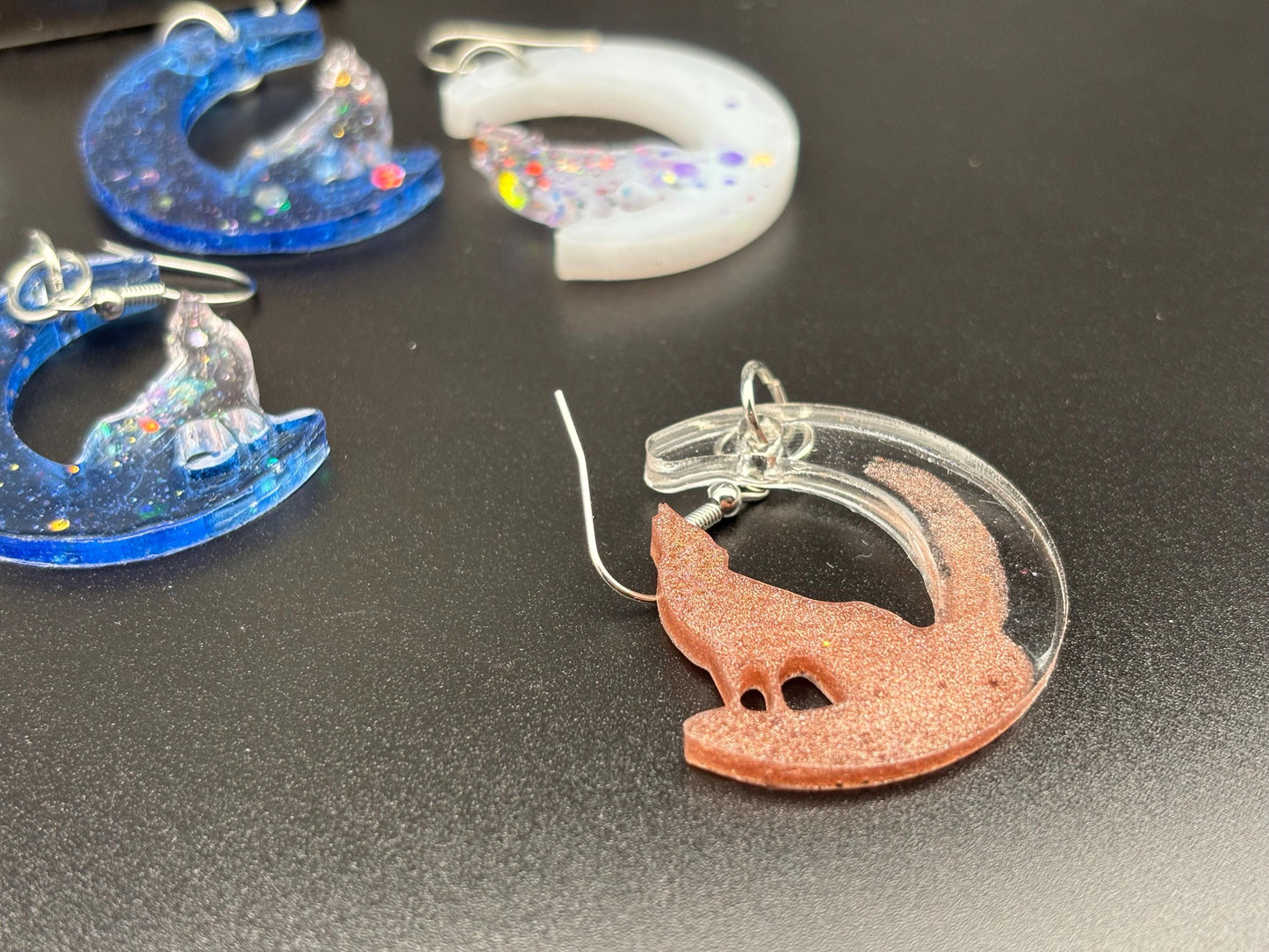 Joshua Tree Moon & Coyote Resin Earrings – Mojave Desert Jewelry